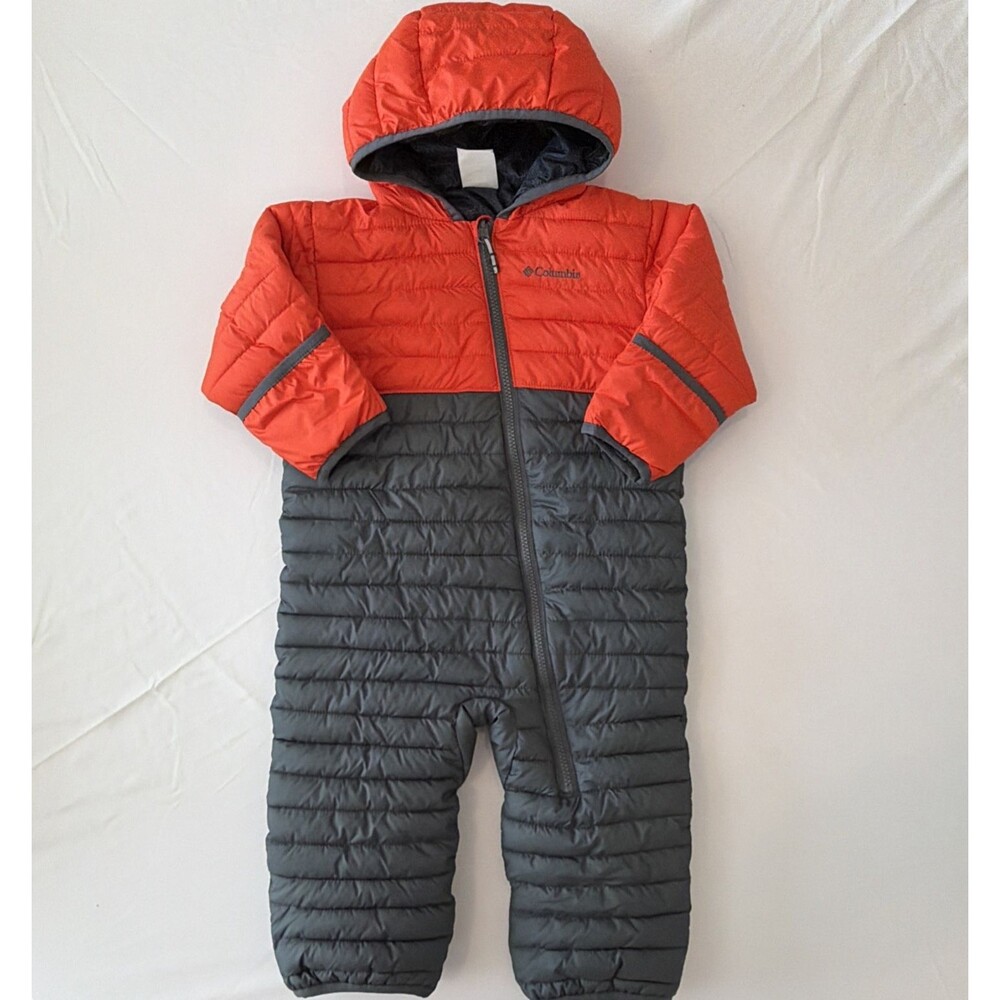 Columbia Snowsuit Infant Toddler 18-24M Reversible Puffer Orange Gray Colorblock
